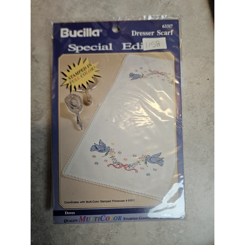Bucilla Special Edition Dresser Scarf Stamped Embroidery Bird Floral